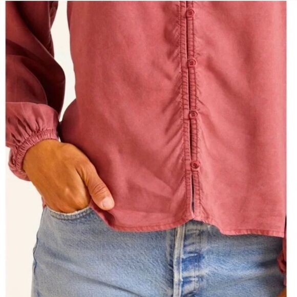 NWT Anthro Cloth & Stone Raglan Ruffle Neck Blouse in Blue/Green Size: M - Picture 8 of 16